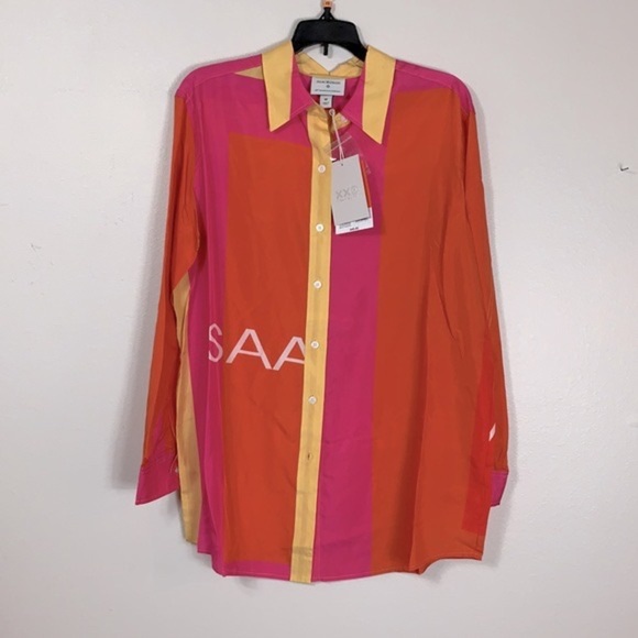 Isaac Mizrahi for Target Colorblock Silk Button Down Shirt - Picture 3 of 6